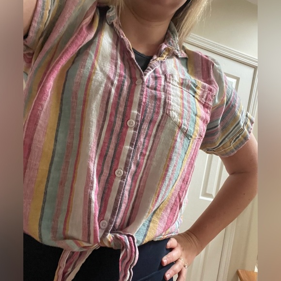 beachlunchlounge Tops - beach lunch lounge Linen Striped Button Down Shirt Sz M